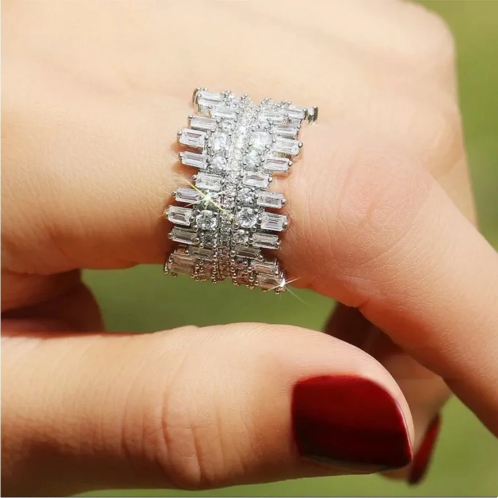 NEW Luxury Micro Paved Round Square Diamond Ring - Picture 2 of 7